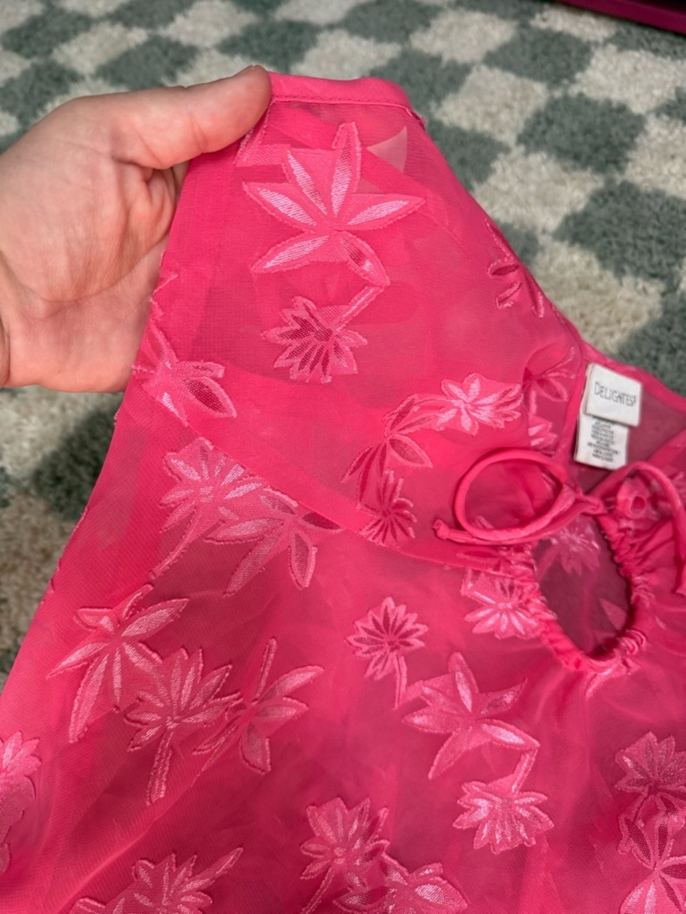 DELICATES Vintage Barbie Pink Floral Sheer Babydoll Chemise Slip Dress Keyhole - Picture 8 of 8